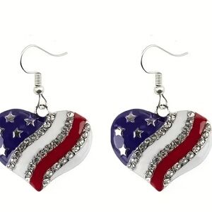 American Independence Day Synthetic Gemstone Inlaid Heart Pentagram Shape